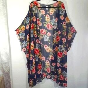 "Try This" Kimono Cardigan Coverup Floral Rose Peony Duster Long Open Front